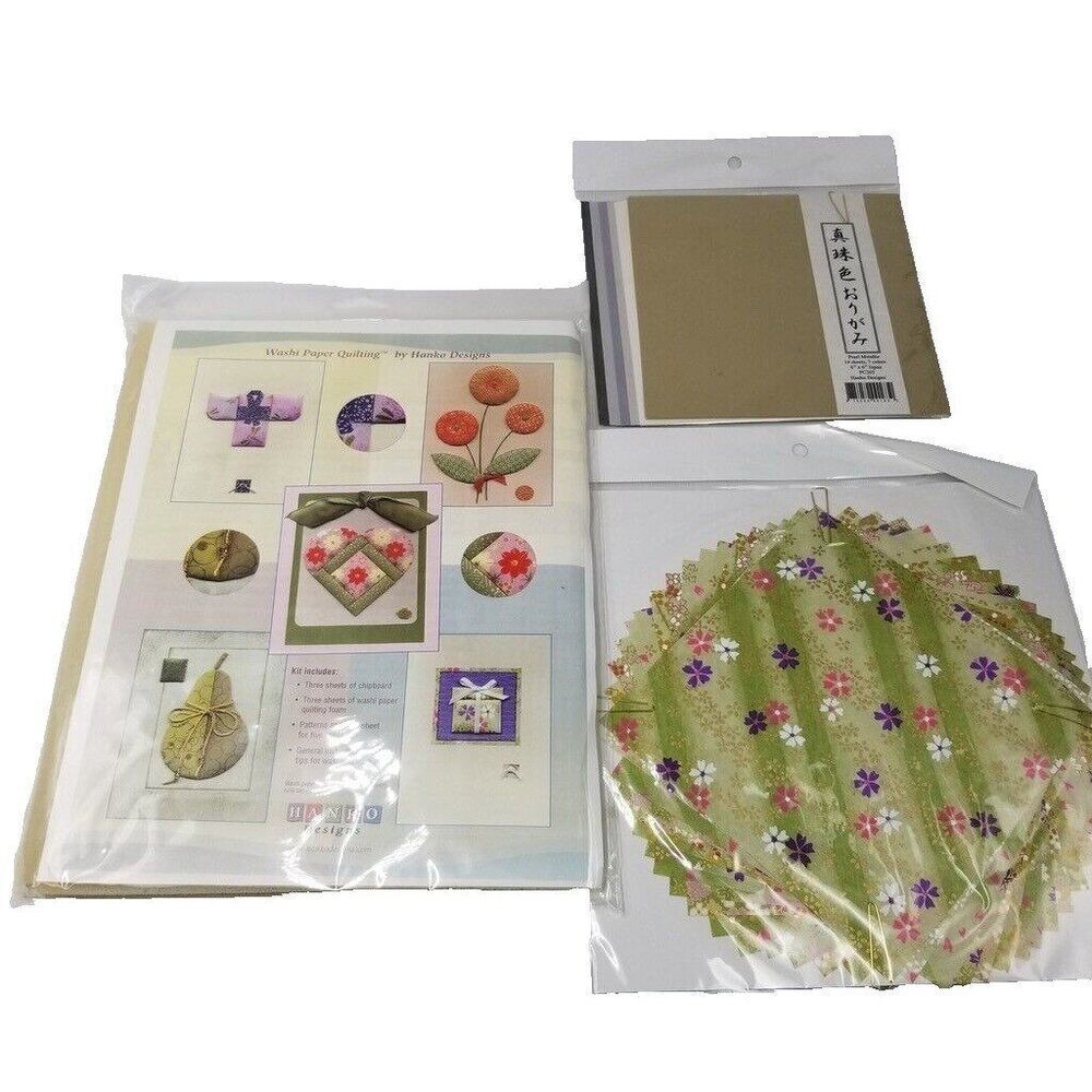 Hanko Designs Pearl Metallic Paper Quilting Green Washi Japanese Yuzen Lot 3